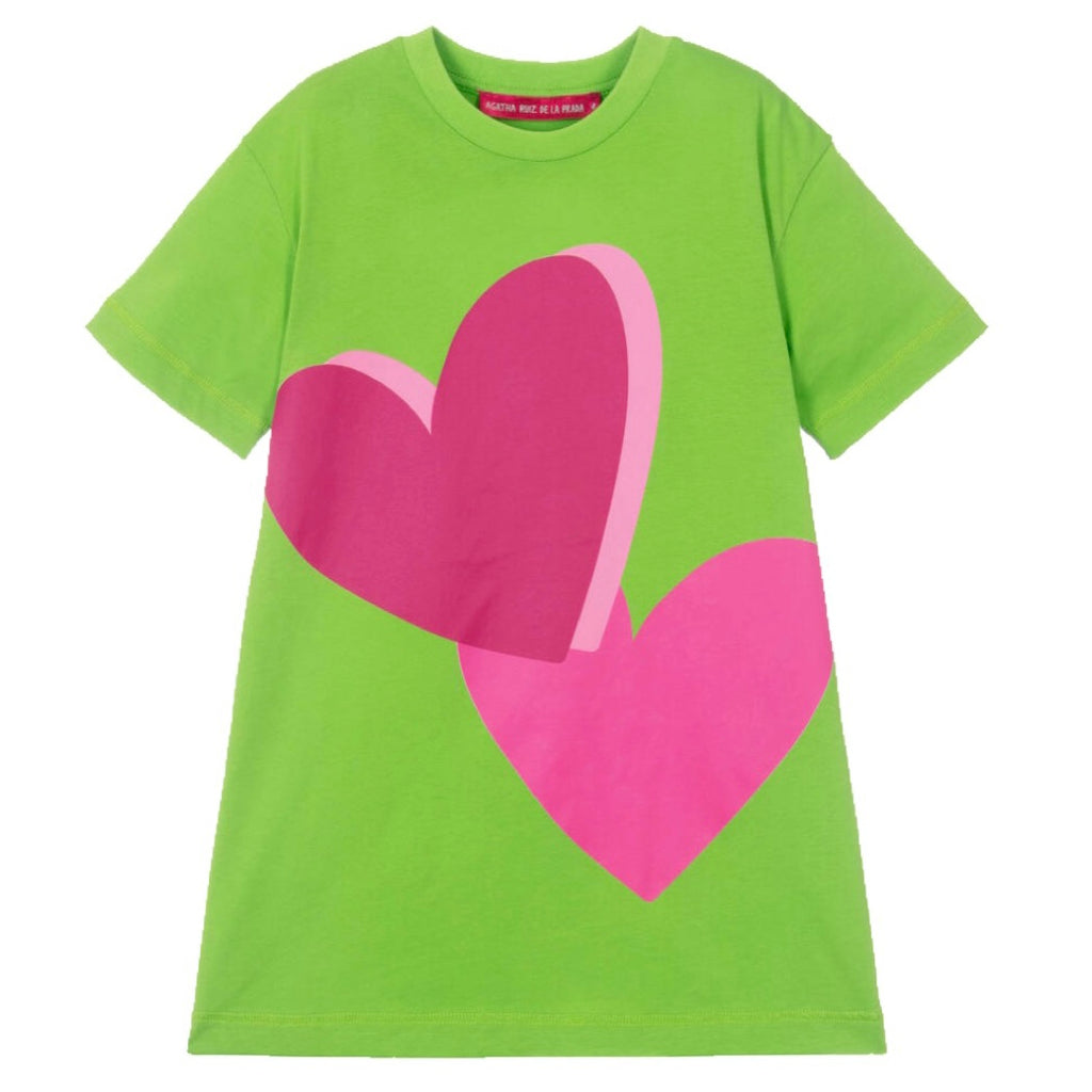 SS24 Agatha Ruiz De La Prada Junior Green & Pink Hearts Dress