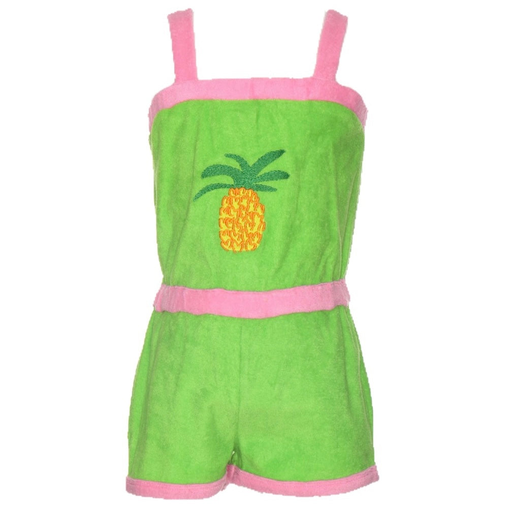 SS24 Agatha Ruiz De La Prada Junior Pink & Green Pineapple Terry Towelling Playsuit