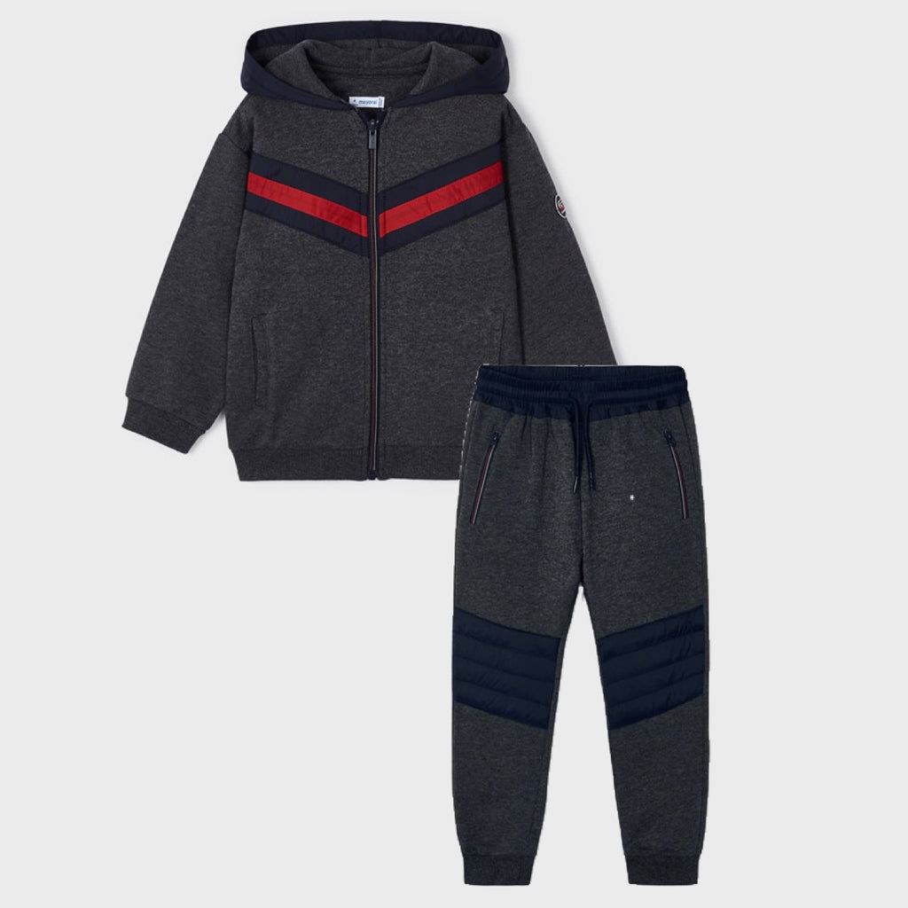 AW23 Mayoral Black & Red Striped Hooded Tracksuit