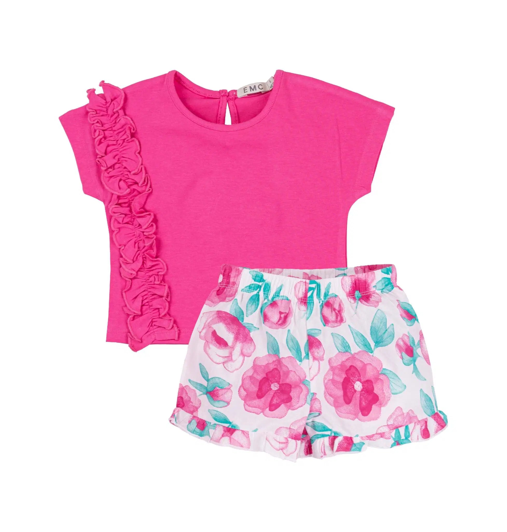SS25 EMC Fuchsia Pink & White Floral Frill Shorts Set