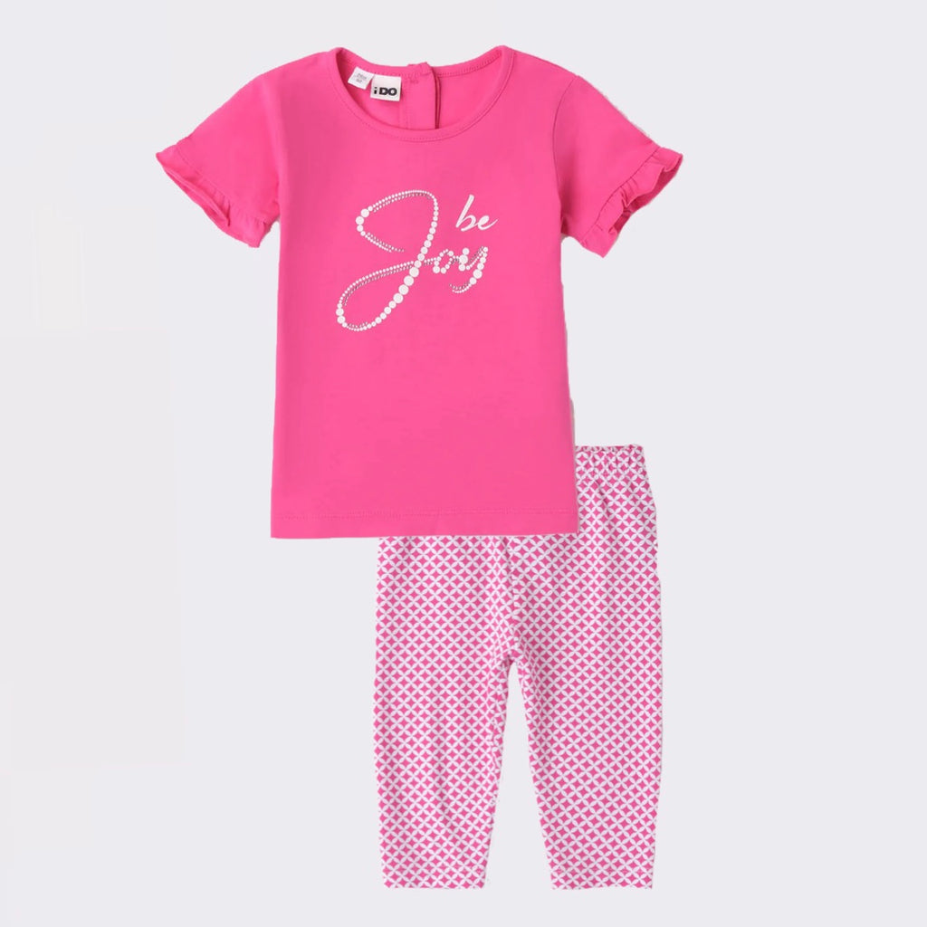 SS24 IDO Fuchsia Pink & White 'Be Joy' Sparkle Patterned Legging Set