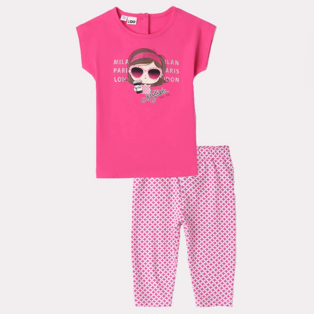 SS24 IDO Fuchsia Pink & White 'Stylish Like Me' Girl Patterned Legging Set