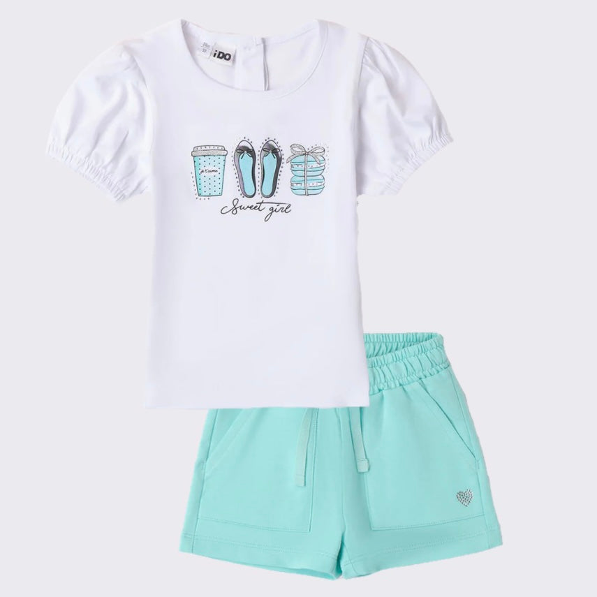 SS24 IDO White & Turquoise 'Sweet Girl' Short Set