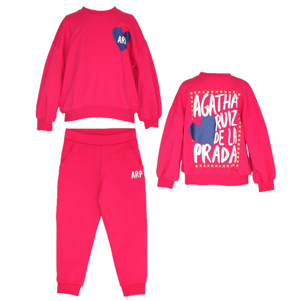 AW23 Agatha Ruiz De La Prada Junior Pink Multicoloured Heart & Stars Logo Tracksuit
