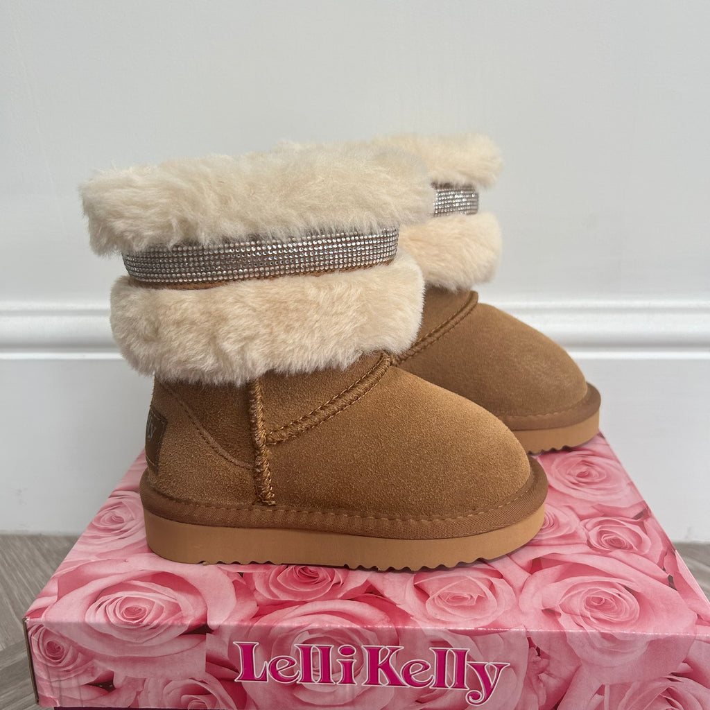 AW23 Lelli Kelly MICHELLE Brown Suede Faux Fur Gem Boots