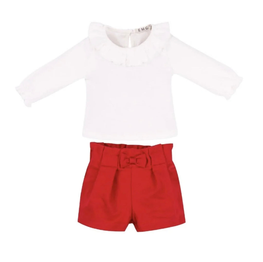 AW23 EMC Red & White Frill Collar Shirt & Bow Shorts Set