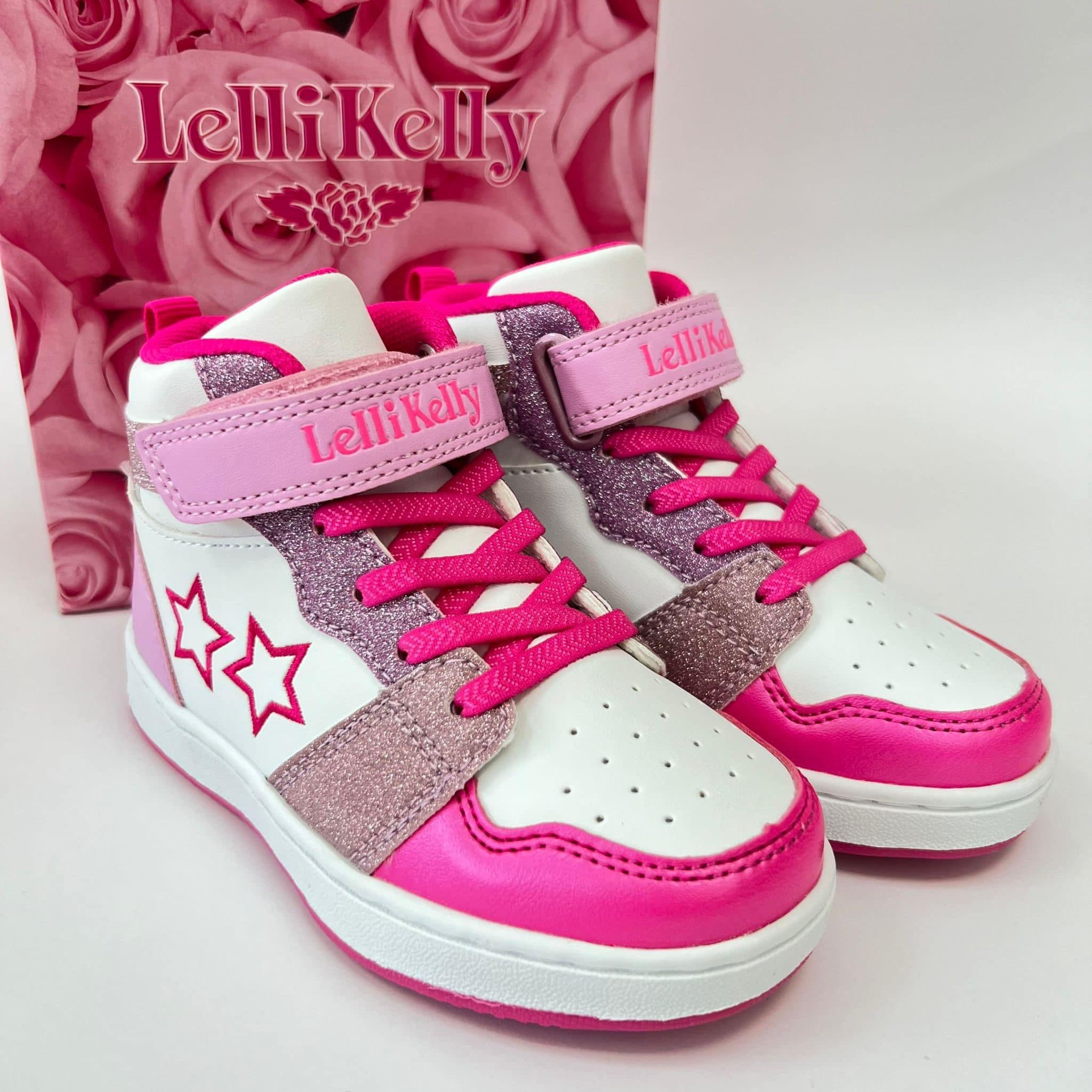 Lelli Kelly ANNA White & Pink Glitter Star Trainers