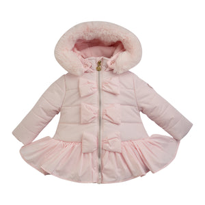 AW23 Little A ELSA Baby Pink Faux Fur Trimmed Padded Bow Frill Jacket / Coat