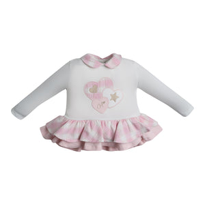 AW23 Little A ENYA Snow White Pink & Gold Hearts & Stars Check Detail Frill Leggings Set