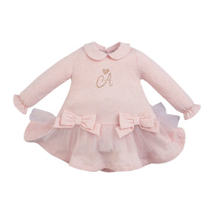AW23 Little A ELLIE Baby Pink & Gold Logo & Bows Lurex Sweat Dress