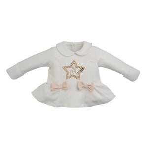 AW23 Little A FRANKIE Snow White & Gold Faux Fur Trimmed Logo Star Bows Frill Leggings Set