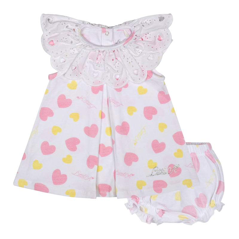 SS24 Little A JOANIE Bright White Heart Print Dress & Knickers Set