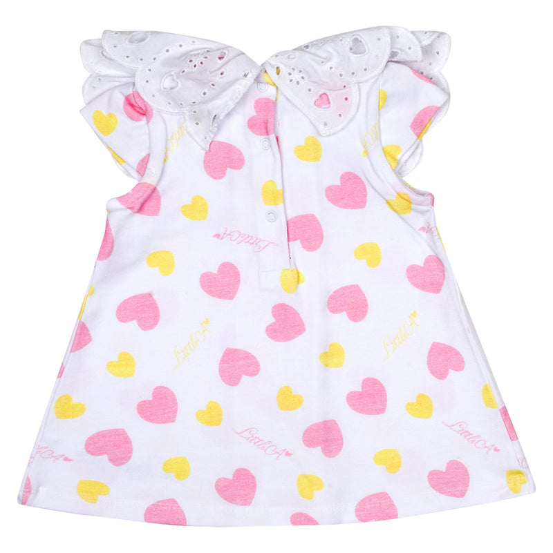 Little A JOANIE Bright White Heart Print Dress & Knickers Set