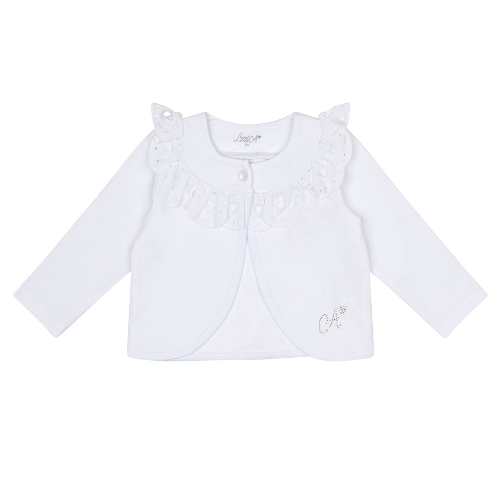 SS24 Little A JESSICA Bright White Broderie Anglaise Cardigan
