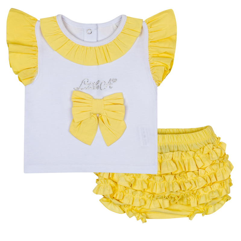 SS24 Little A JAZZY Lemon Cake Bow Frill Jam Pant Set