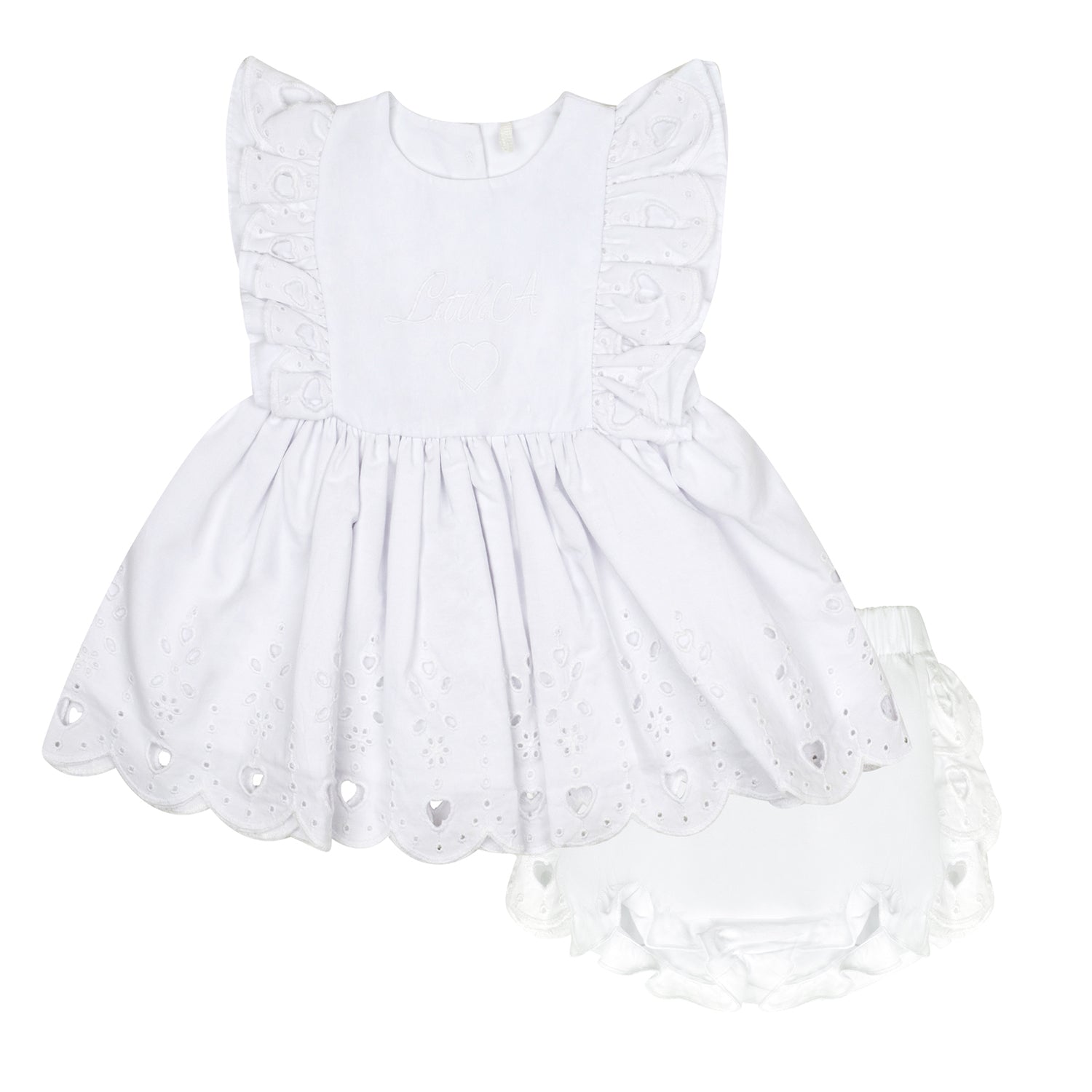Little A JUNIPER Bright White Broderie Anglaise Dress & Knickers Set