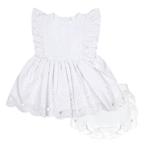 SS24 Little A JUNIPER Bright White Broderie Anglaise Dress & Knickers Set