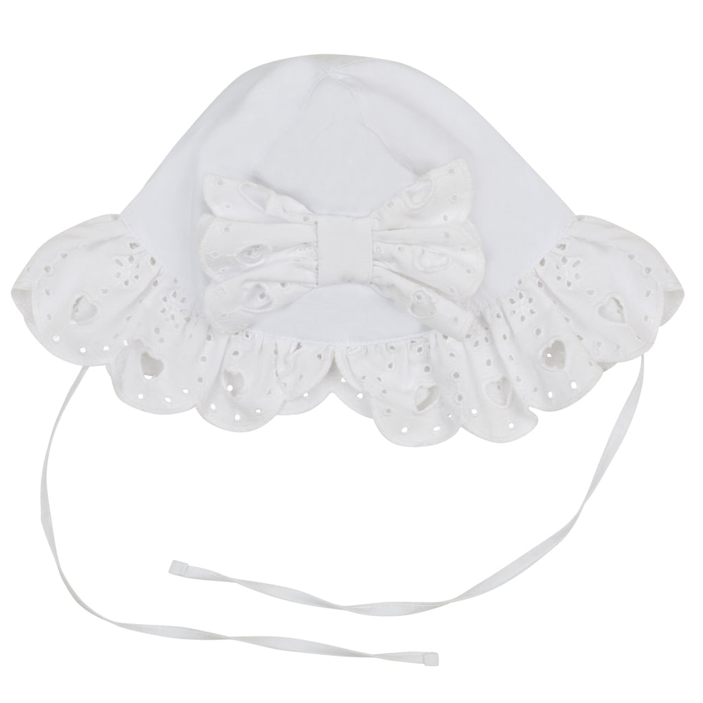 SS24 Little A JEN Bright White Broderie Anglaise Bow Sunhat