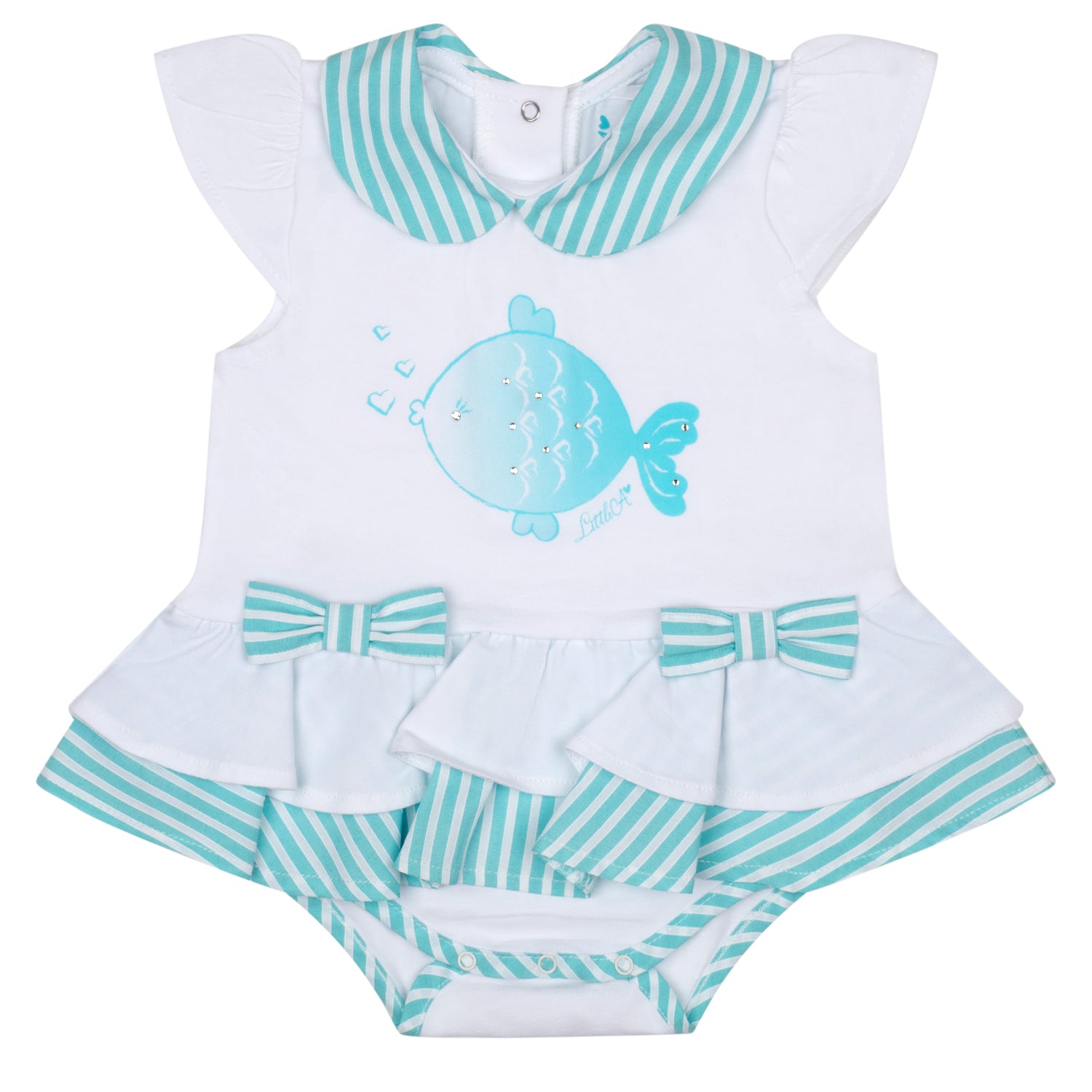 Little A KIRSTY Bright White Striped Fish Romper