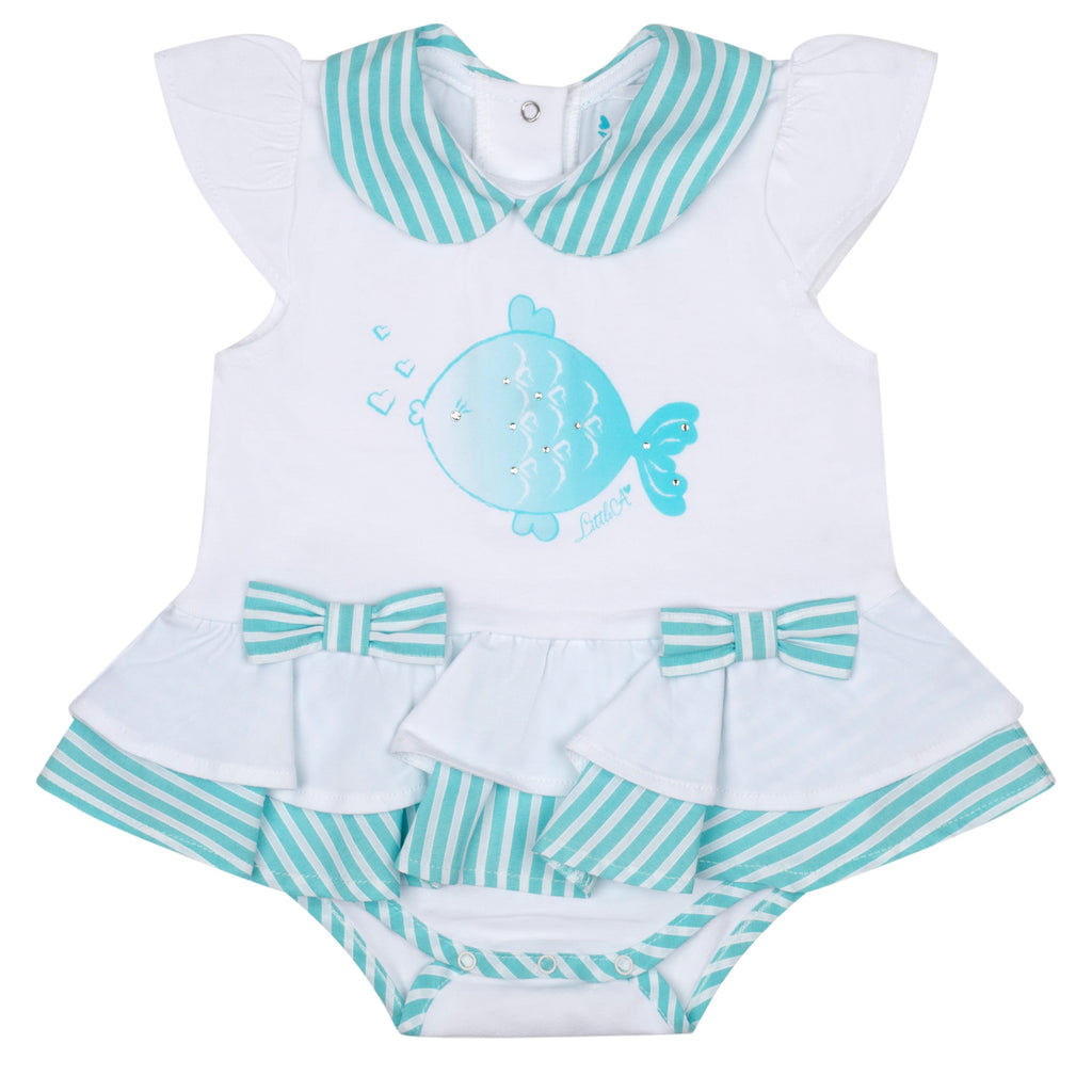 SS24 Little A KIRSTY Bright White Striped Fish Romper