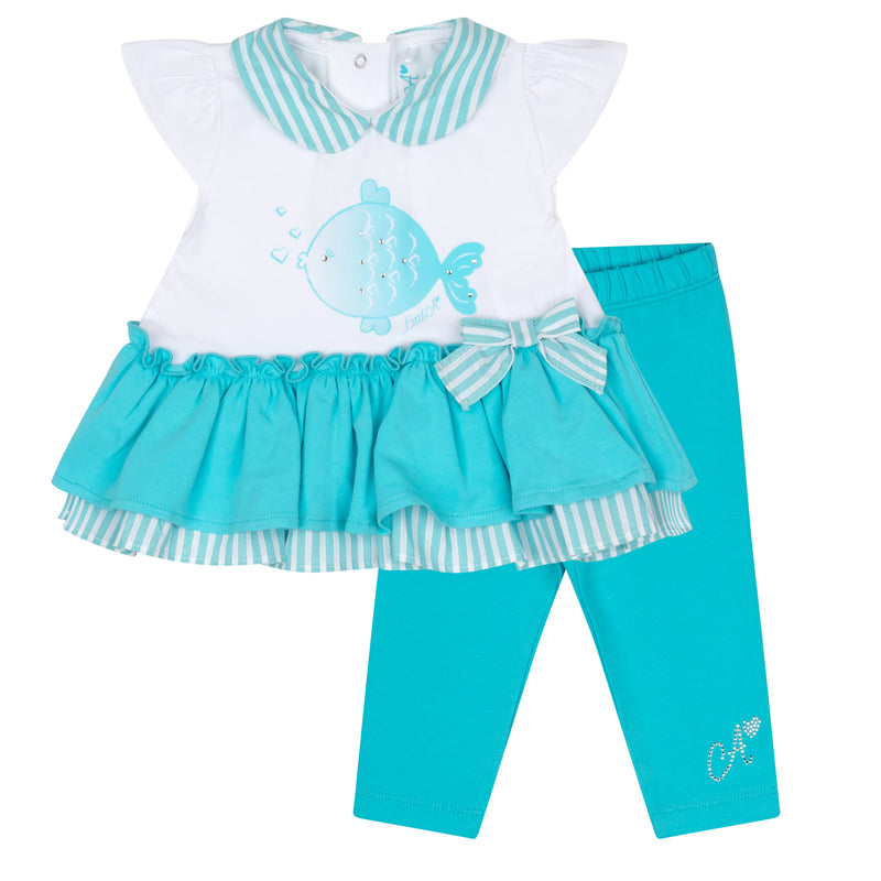 SS24 Little A KYLE Bright White Fish Legging Set