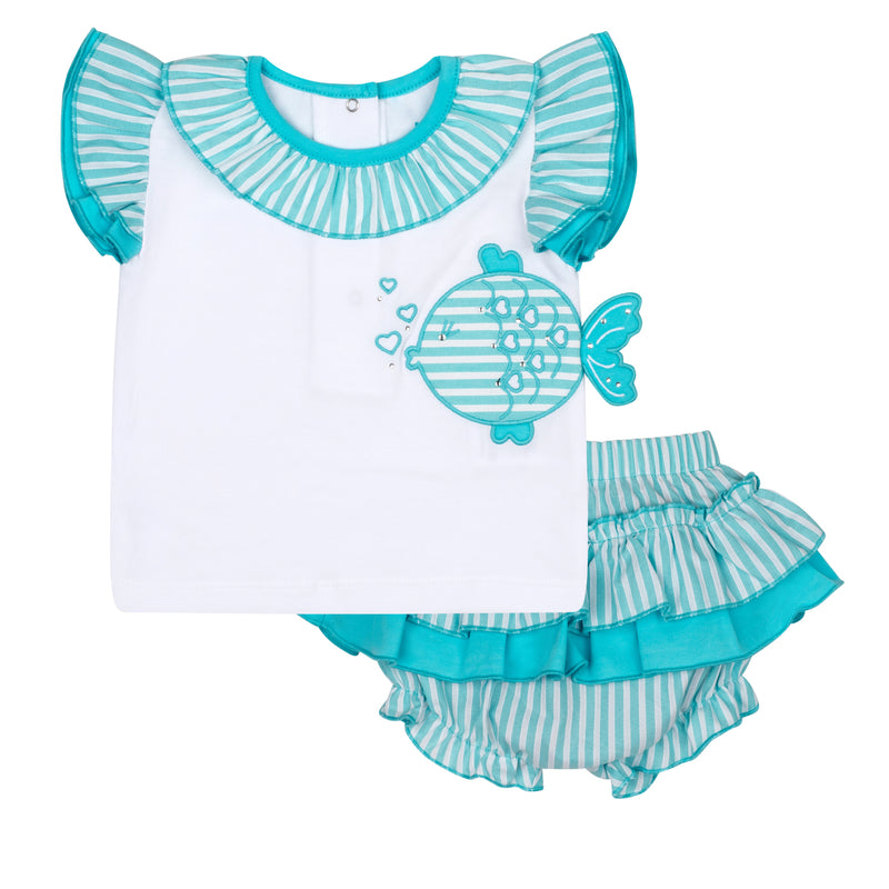 SS24 Little A KHLOE Bright White Fish Jam Pant Set