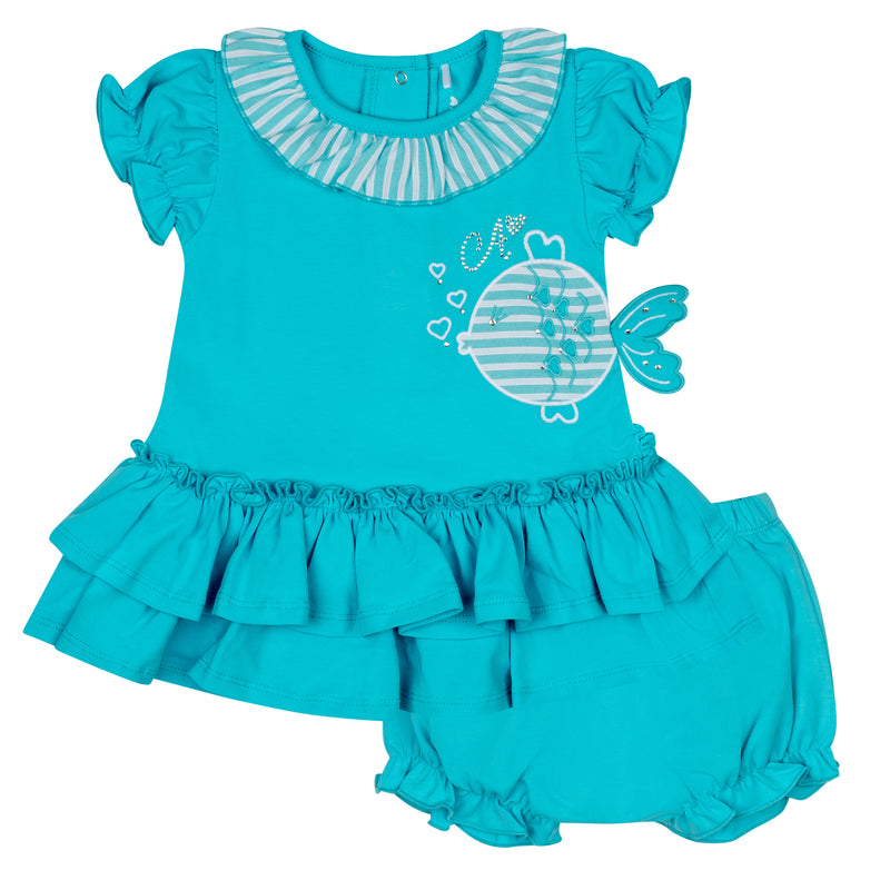 SS24 Little A KIM Aruba Blue Fish Dress & Knickers Set