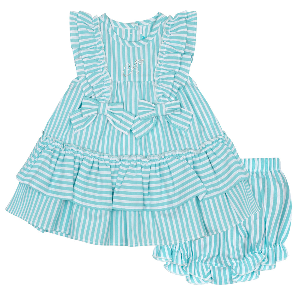 SS24 Little A KOURTNEY Aruba Blue Striped Dress & Knickers Set