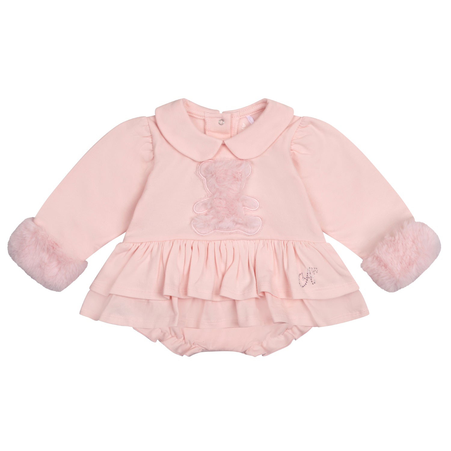 Little A GIA Baby Pink Faux Fur Bear Romper