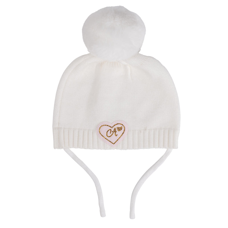 Little A GLYNNE Snow White Bear Knitted Pom Pom Hat