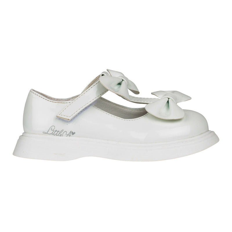Little A BEAU Bright White Double Bow Shoes