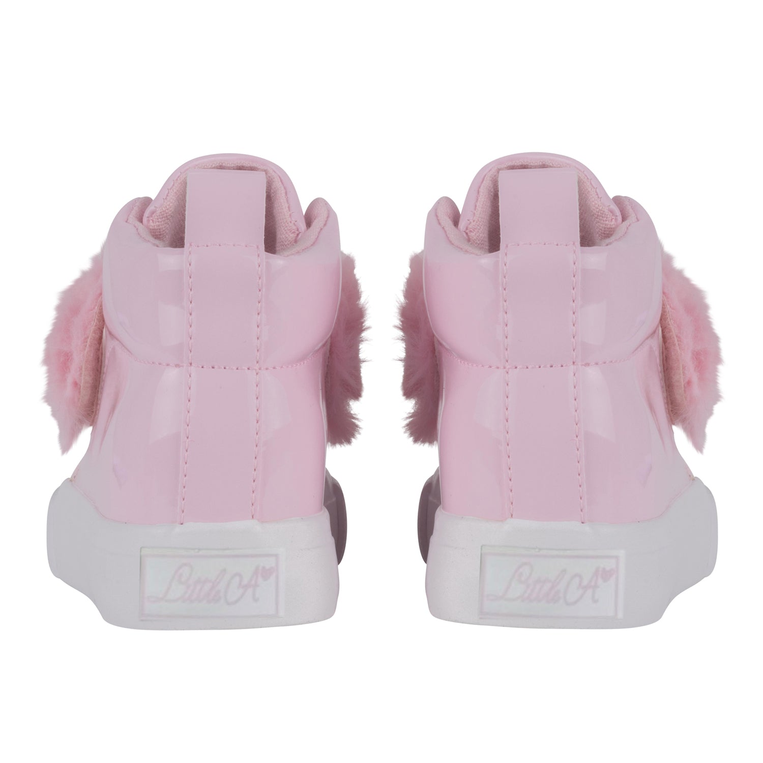 Little A FUREVER Baby Pink Faux Fur Strap Hi Top Shoes