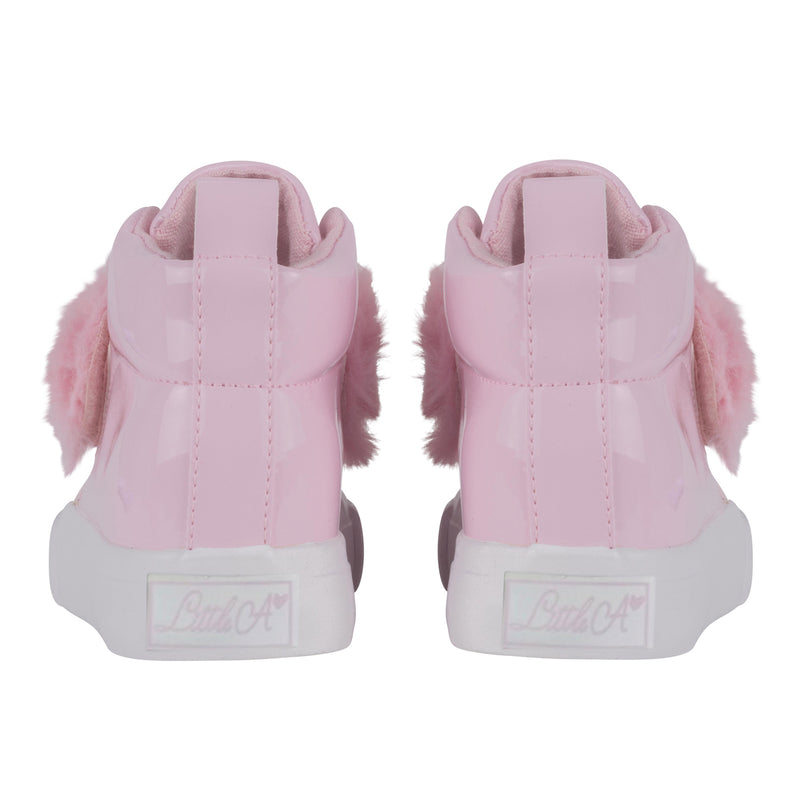 Little A FUREVER Baby Pink Faux Fur Strap Hi Top Shoes