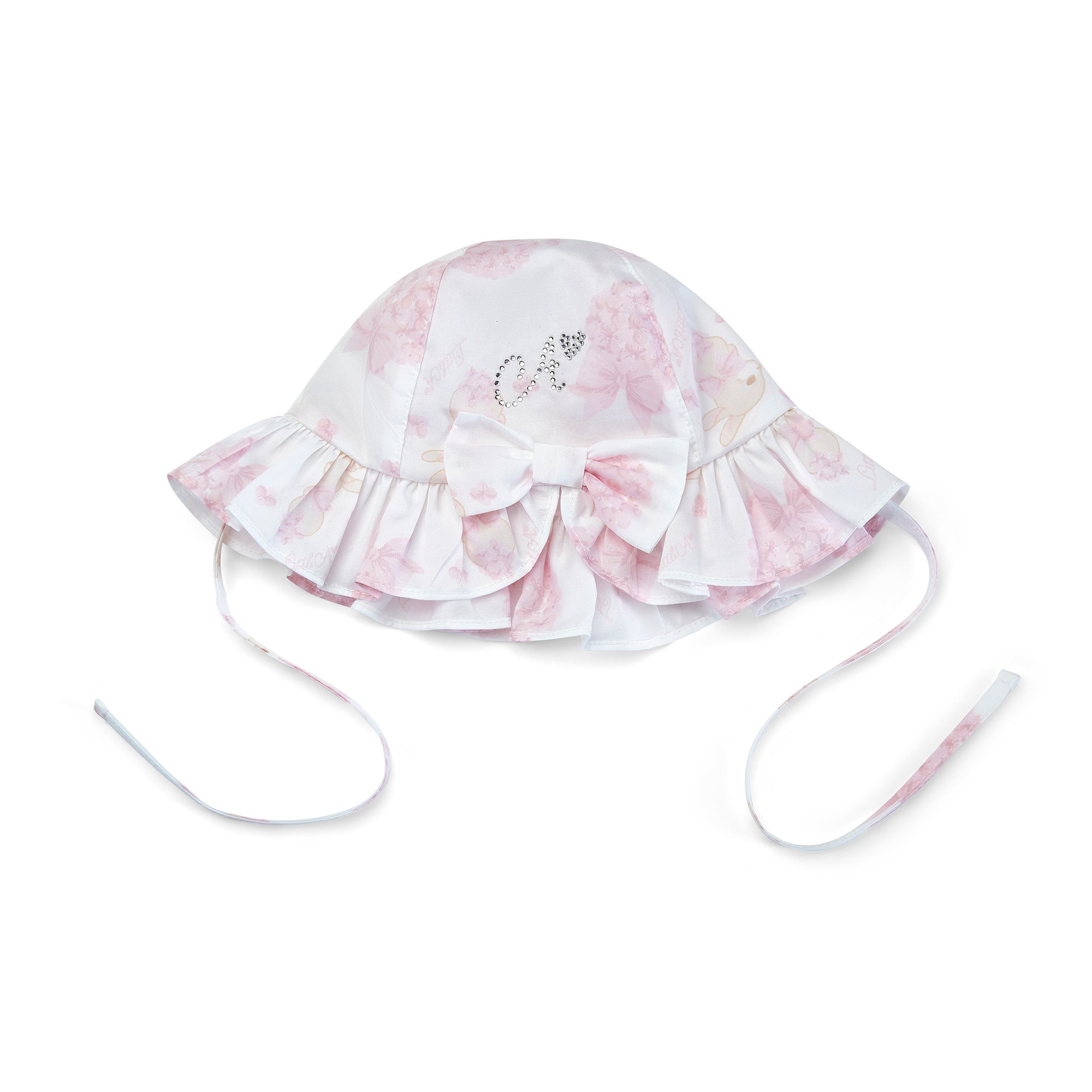 SS25 Little A AURORA White & Pink Bunny Print Bow Sunhat