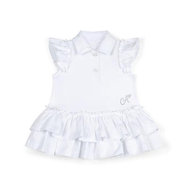 SS25 Little A BEAU White Logo Frill Tennis Dress