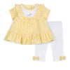 SS25 Little A BECKY Yellow & White Checked Bow Frill Leggings Set