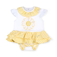 SS25 Little A BILLIE White & Yellow Checked Daisy Frill Romper