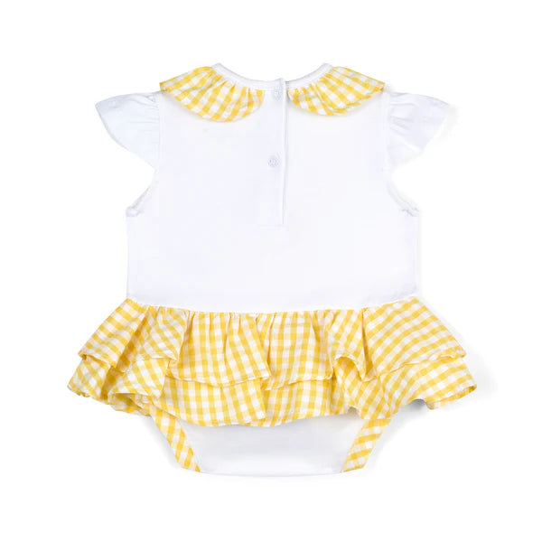 SS25 Little A BILLIE White & Yellow Checked Daisy Frill Romper