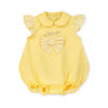 SS25 Little A BAILEY Yellow Seersucker Bow Logo Frill Romper