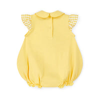SS25 Little A BAILEY Yellow Seersucker Bow Logo Frill Romper
