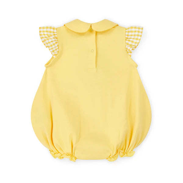 SS25 Little A BAILEY Yellow Seersucker Bow Logo Frill Romper