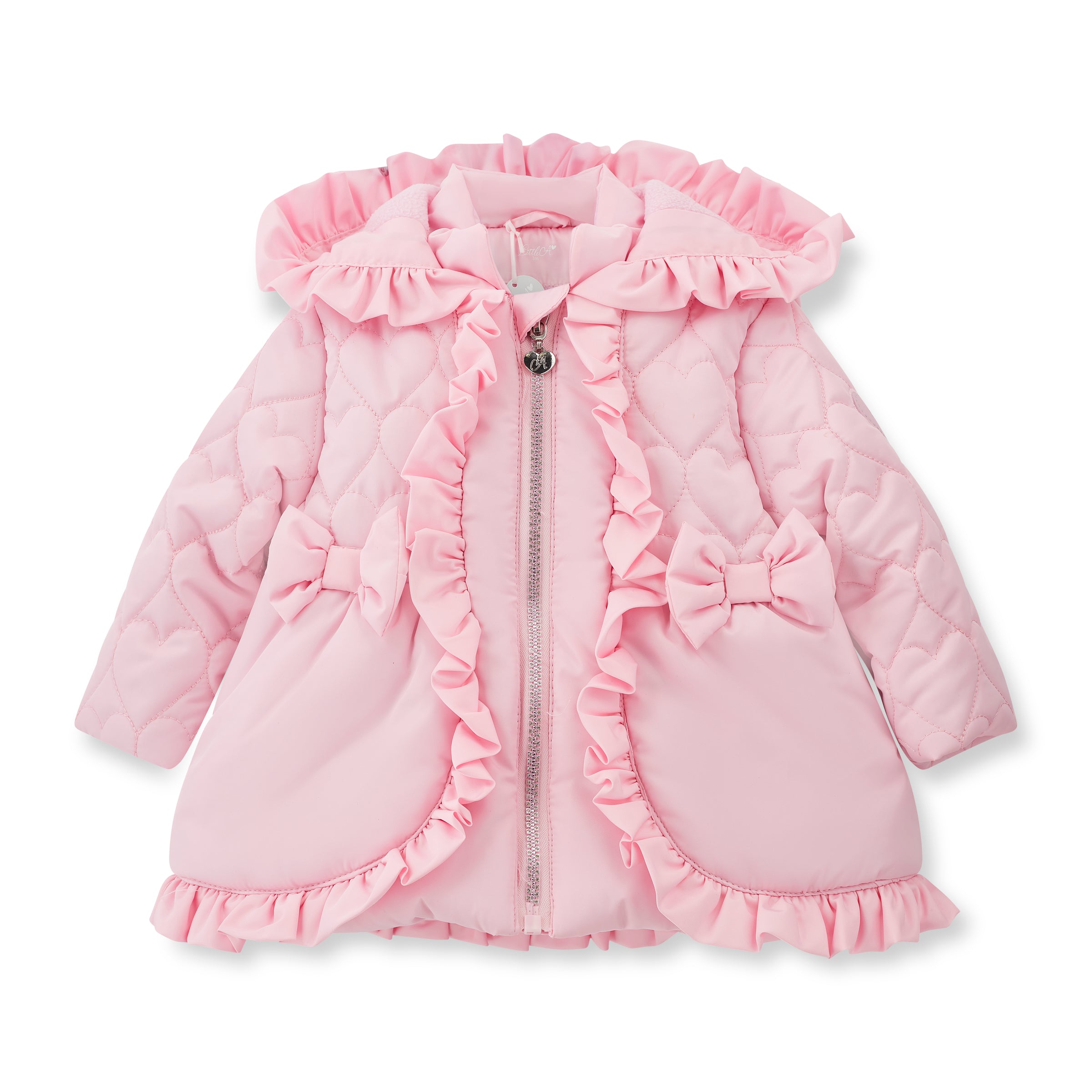 AW25 Little A KAIA Pink Hearts Bow Frill Coat