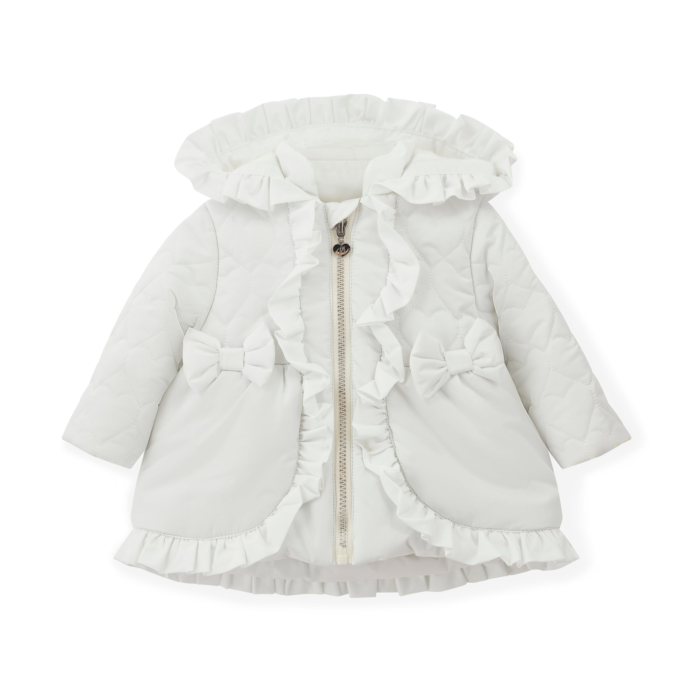 AW25 Little A KAIA White Hearts Bow Frill Coat