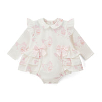 AW25 Little A JOURNEY White & Pink Cupcake Print Romper