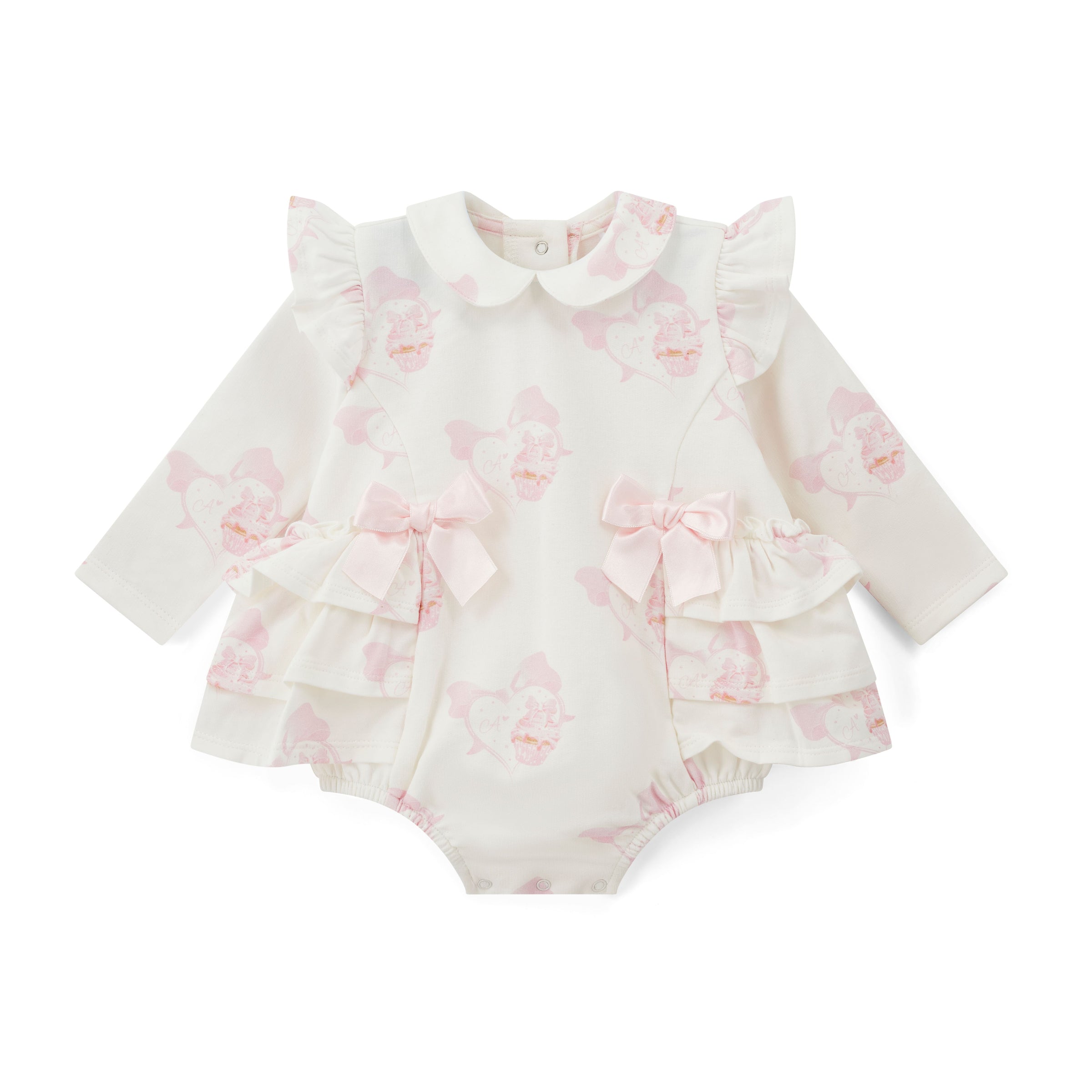 AW25 Little A JOURNEY White & Pink Cupcake Print Romper