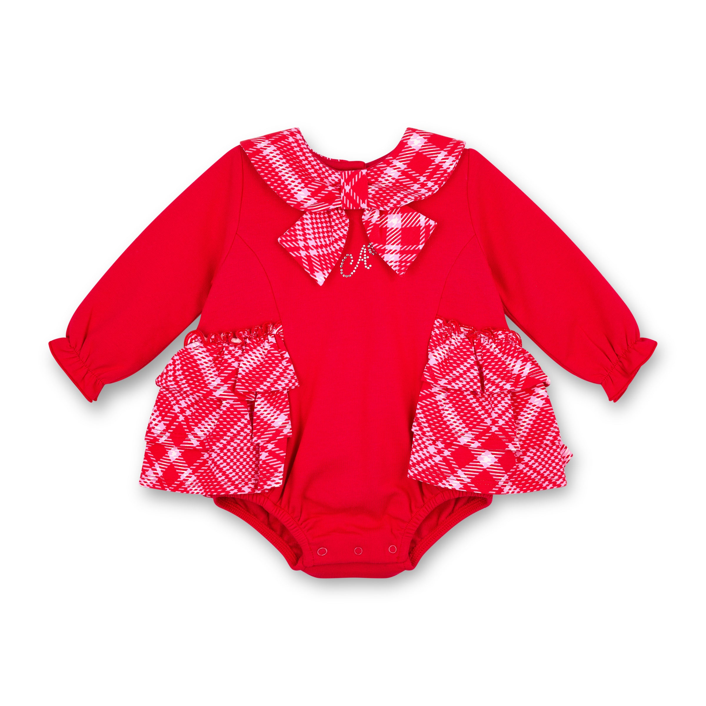PREORDER AW25 Little A KACEY Red Check Logo Frill Romper