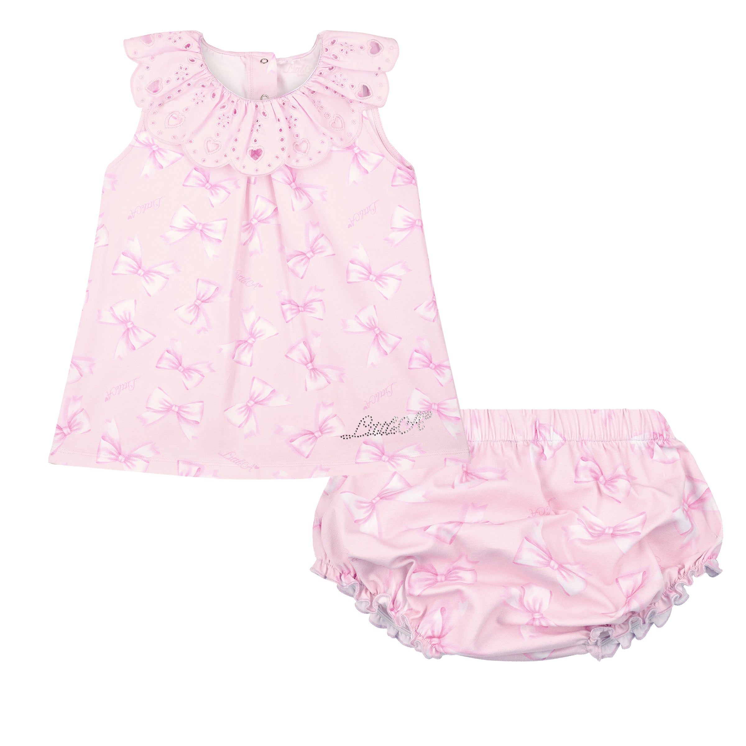 PREORDER SS26 Little A OPAL Pink Bow Print Dress With Knickers