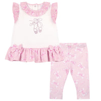 PREORDER SS26 Little A ORIANA Pink Ballet Shoes Bow Print Leggings Set