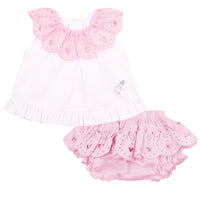 PREORDER SS26 Little A ORLA White & Pink Broderie Anglaise Jam Pants Set