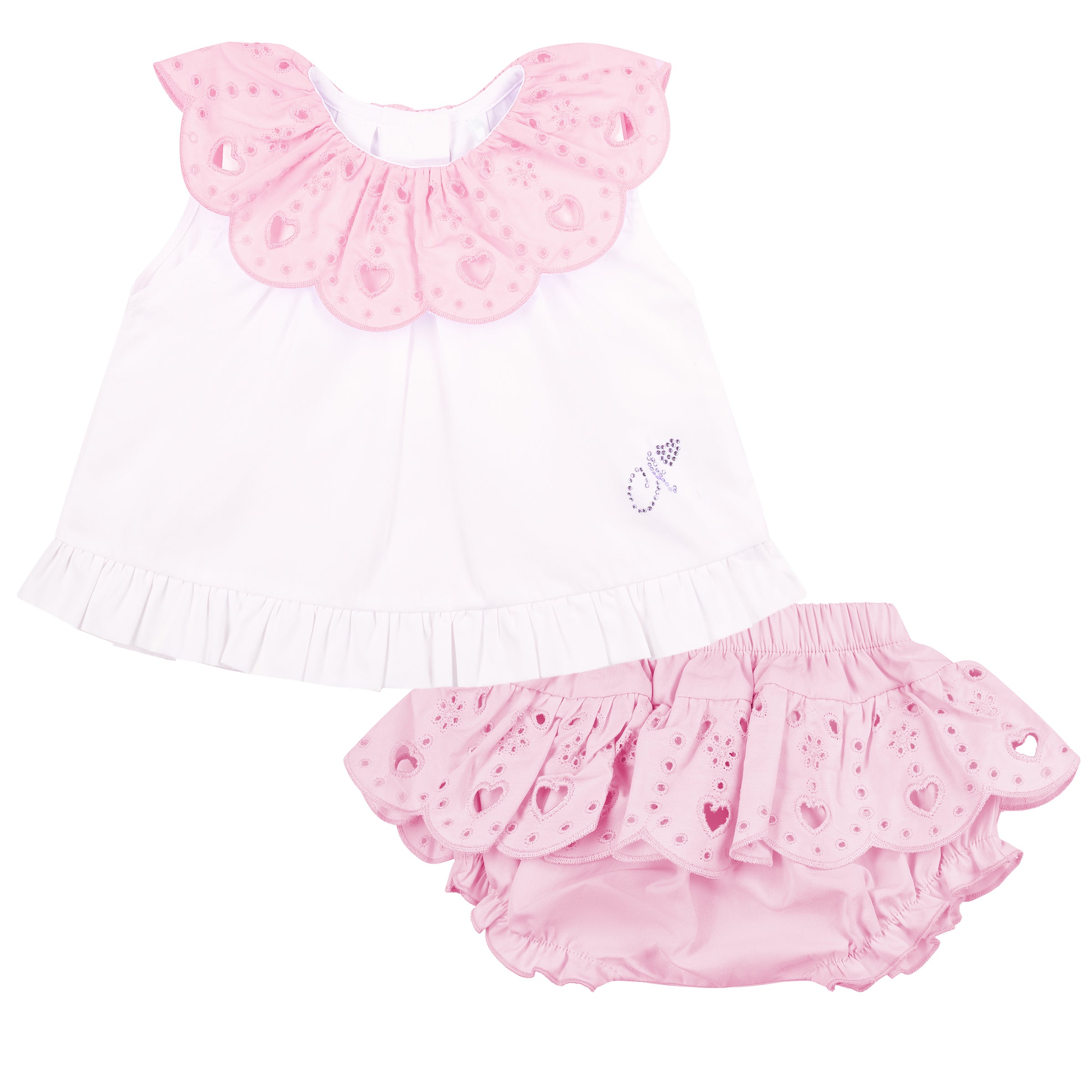 PREORDER SS26 Little A ORLA White & Pink Broderie Anglaise Jam Pants Set
